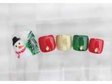 ネイルサロン あかねいろ/秋冬フット　クリスマス　手描き