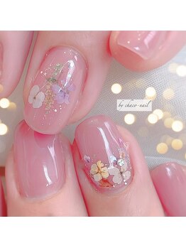 チャコネイル(chaco-nail)/ピンク×押し花ネイル
