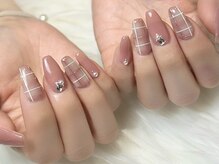 ヒールネイル(heal nail)/pink×チェック柄.