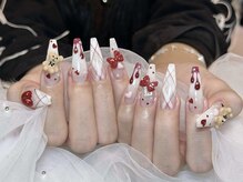 Eli Nails 新宿【エリネイルズ】《長さだし専門店/つけ放題/持ち込み/スカルプ》/チェック、赤ネイル
