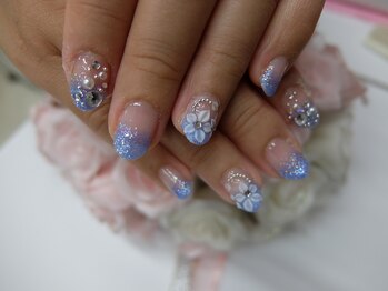 ネイルサロンミキ 横浜(MIKI)/ブルーネイル3D花ビジュー