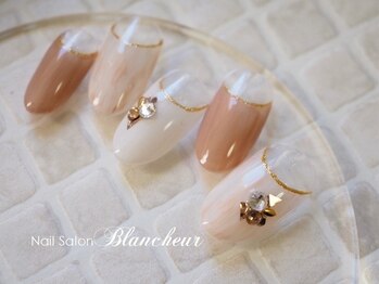 ネイルサロン ブランシュール(Nail Salon Blancheur)/大人ベージュの大理石ネイル