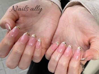 ネイルズアリー 立川店(Nails ally)/ガラスフレンチ×春色×ゴールド