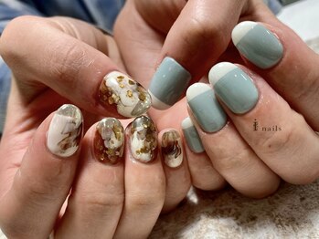 アイネイルズ 渋谷店(I nails)/アシメニュアンスミラーもやもや