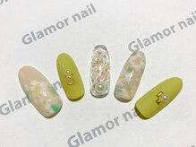 グラマーネイル(Glamor nail)/水彩フラワー×パールホロ