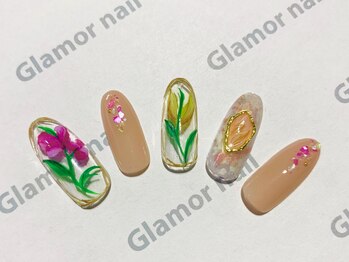グラマーネイル(Glamor nail)/フラワーネイル×シェル