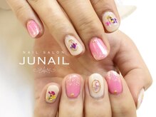 ネイルサロン ジュネイル(NAIL SALON JUNAIL)/押し花×ピンクラメ掛け