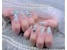 【長さ出し10本 ジェルチップ】定額アート 韓国ちゅるちゅる系デザイン