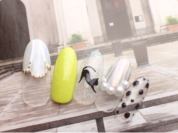 ネイルサロン ティディ(TIDY)/猫/ドット/春ストライプ