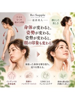 リサプリ(Re: Supple)の写真/こわばる身体を解きほぐす。インディバ×筋膜リンパで巡りのよい身体へ。肩首こりに悩む方は特に◎