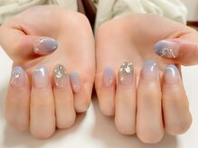 マシェリ(Ma cherie)/ブルーのハートネイル