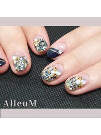 ネイビーツイードネイル