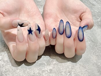 ヒールネイル(heal nail)/ちぐはぐ star×囲みグラデ.