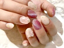 エフ ファースト(F.1st)/リボンとお花のガーリーネイル