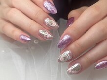 ジョアネイル(JOA Nail)/花/春デザイン/ラメ/紫/ミラー