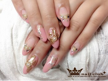 ネイルクラブ(nail club)/ゴールドリボンのクリスマス風