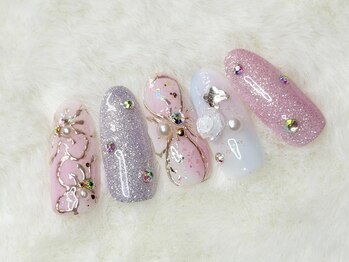 ジュエル(Jewel)の写真/浦和駅近◎淡ピンク×水彩フラワーが上品に華やぐ大人かわいい春色定額ネイル♪オフ&ケア込み