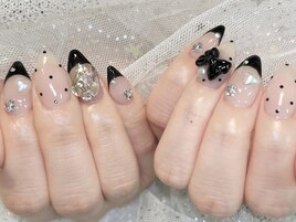 黒フレンチ×リボンネイル♪