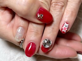 クリアRED&ビジュー&キャラ