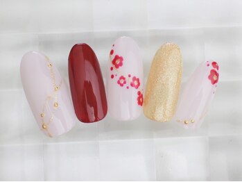 ネイルサロン あかねいろ/お正月 和装ネイル 梅手描き