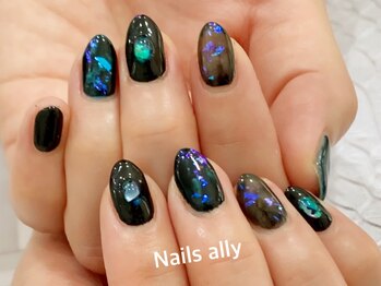 ネイルズアリー 立川店(Nails ally)/ブラックタイダイ×シェル