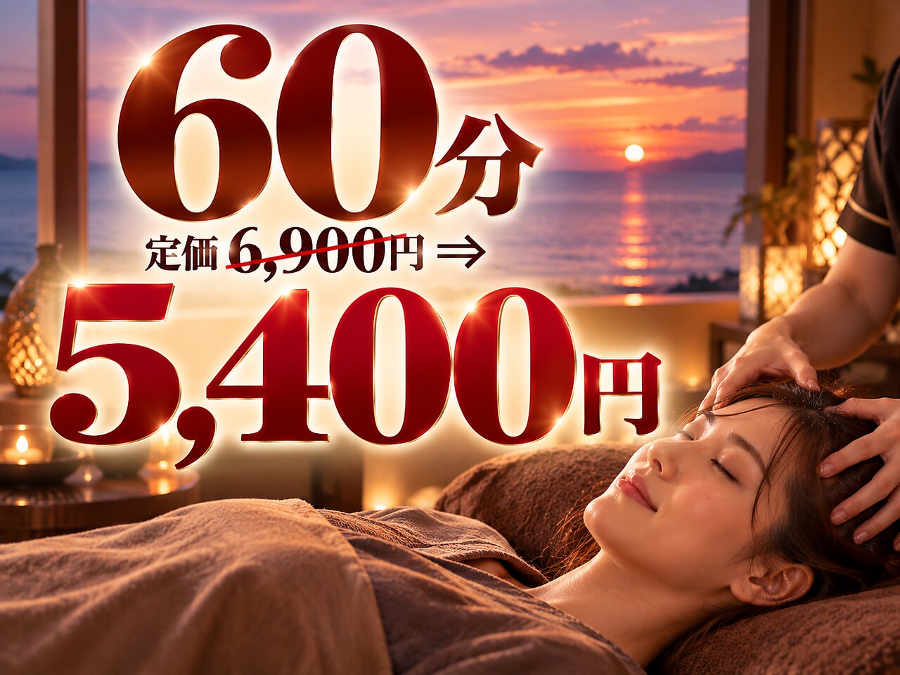 ＢＨ【頭皮の癒し】もみほぐし+ ドライヘッドスパ60分 定価6,900円⇒5,400円 