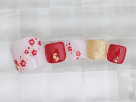 お正月　和装　梅ネイル　フット