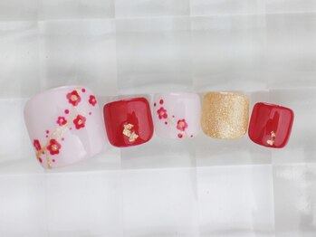 ネイルサロン あかねいろ/お正月 和装 梅ネイル フット