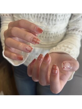 Mネイルアンドカフェ シェレステ/ribbon×check