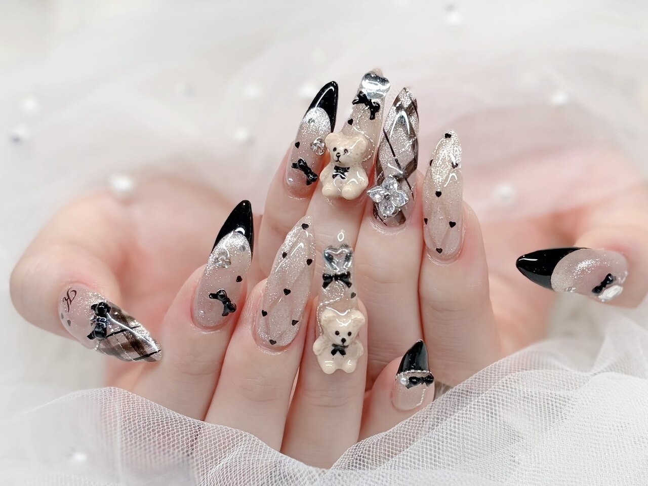 ネイルチップ ツイード キルティング 白 韓国 オーダーネイル フルオーダー ネイルチップ ツイード キルティング 白 韓国 オーダーネイル フル