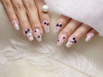 スノーネイルサロン 新宿店(Snow nail salon)/さくらんぼ/リボン/黒系