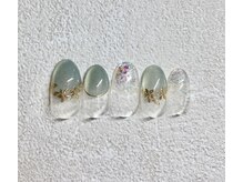 サビーハネイル(Sabiiha nail)/mint green×Miller flower