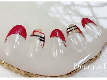 ディア ネイル(Dear nail)/チェック×赤ななめフレンチ