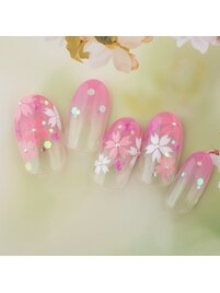 手描き桜押し花ネイル
