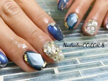 ネイルサロン カラーエイト(Nailsalon COLOR.8)/宝石、ブルー、キラキラ