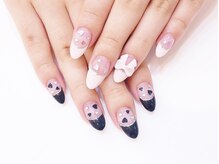 ネイルコレクション ベビーピンク(Baby Pink)/ジェル放題★３Ｄリボン：アシメ