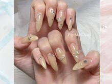 ピオミエルネイル 新宿(pio miel nail)/上品ベージュのビジューネイル