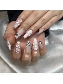 アニマル柄　スカルプ　春ネイル