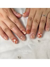 レモン(Lemon)/チェックとお花ネイル