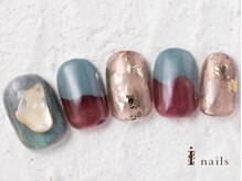 アイネイルズ 横浜WEST店(I-nails)/ブルー×透明ブラウン9480円