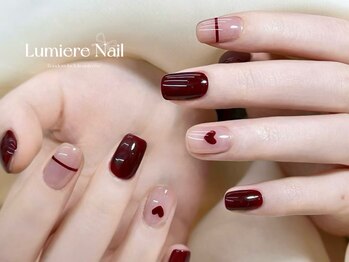 ルミエール ネイル モンナカ(Lumiere Nail Monnaka)/ボルドー/ツイード/ブラウン