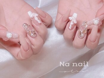 レース リボン フラワーネイル