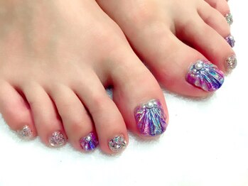 ネイルサロン ジュネイル(NAIL SALON JUNAIL)/ブルー系縦グラ×ユニコーン×鱗