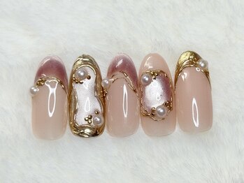 ジュエル(Jewel)の写真/ゴールドミラー×パールが映える大人上品マグネットネイル◎浦和Jewel定額♪オフ&ケア込み