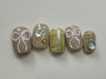 ネイルメゾン 天神店(NAIL MAISON)/砂リボンチェックストーン¥9000