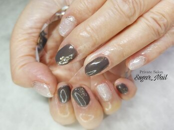 シュガーネイル(sugar nail)/アッシュブラウン&パール