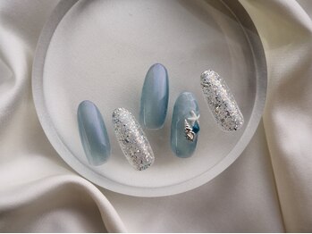 ネイル スパ ココプラス(Nail spa Cocoplus)/オーロラと青の水面アートネイル