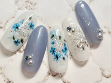 チェリーズネイル(Cherrys Nail)/春 フラワー 水色 押し花ネイル