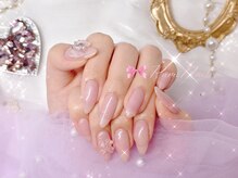 ワンホンネイル 新宿(Rumi Nail)/ワンカラーネイル/ピンク/リボン