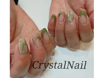 クリスタルネイル イオンモール広島府中店(CRYSTAL NAIL)/大理石ネイル×カーキ